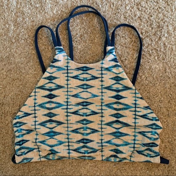 Frankies Bikinis Medley Shibori Tie Dye High Neck Navy/White Strappy Top Size S - Picture 4 of 8